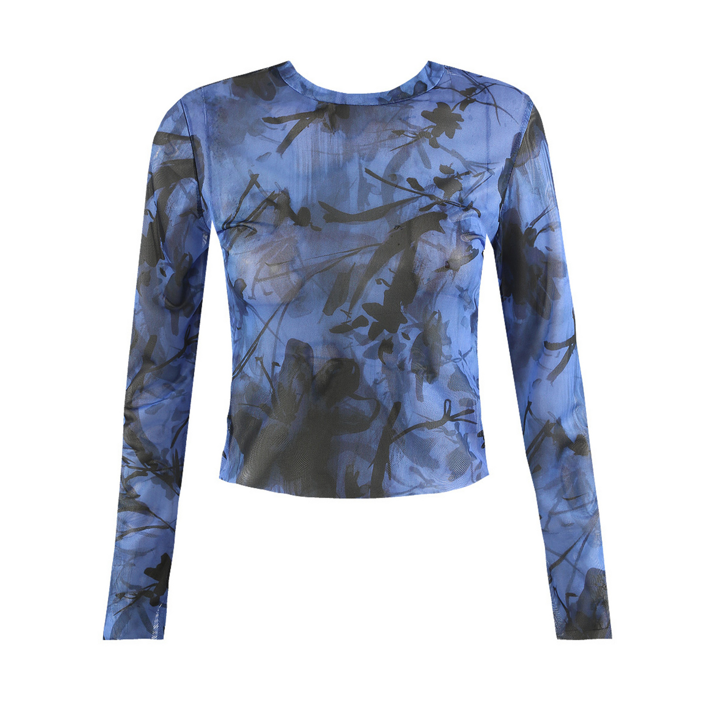 Birnaz Clothing : Mesh Long Sleeve Top - Blue 4