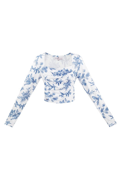 Long sleeve flower top - blue STRETCH