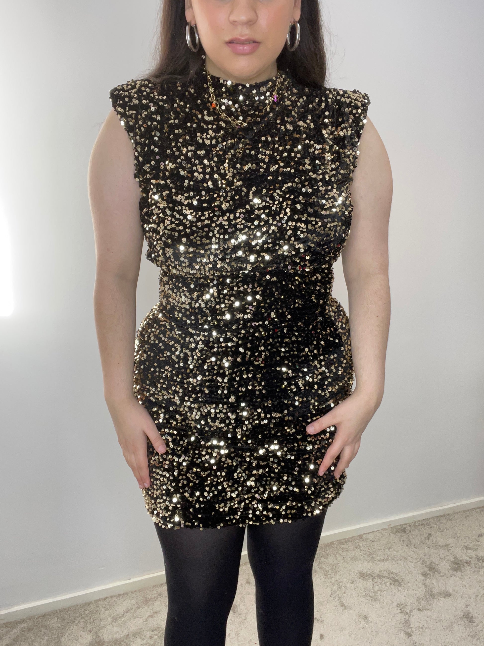 Birnaz Clothing : Sophia glitter Dress - Black/Gold 2