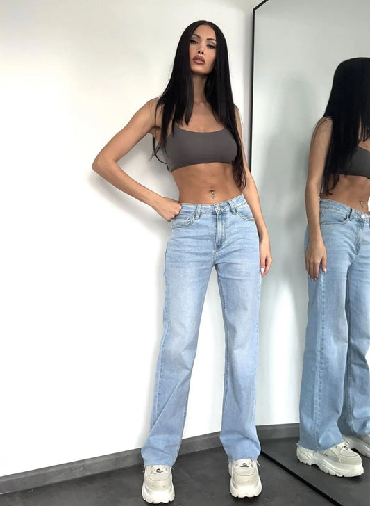 Paisley mid waist wide leg jeans - STRETCH
