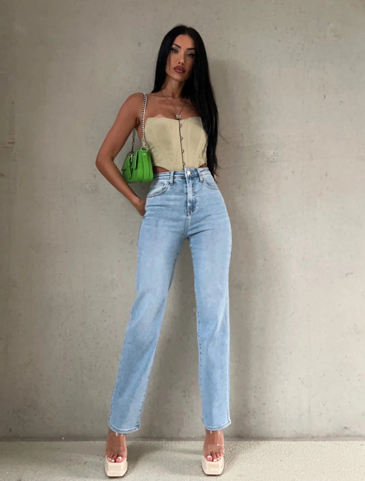 Hits Different High Waisted Straight Leg Jeans - Stretch
