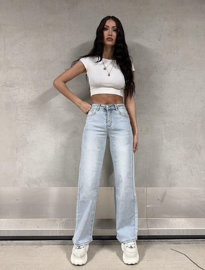 Selena Mid Waist Straight Leg Jeans STRETCH