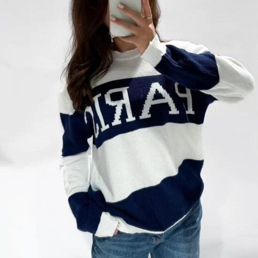 Birnaz Clothing : PARIS STRIPED SWEATER - Navy