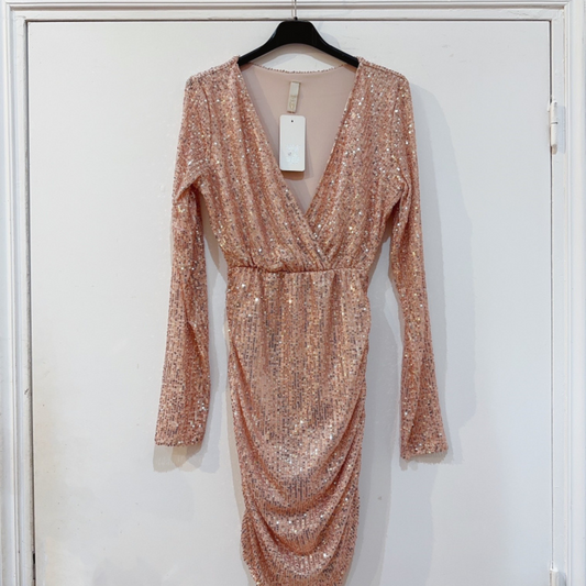 Birnaz Clothing : Bejeweled dress - Beige/champagne