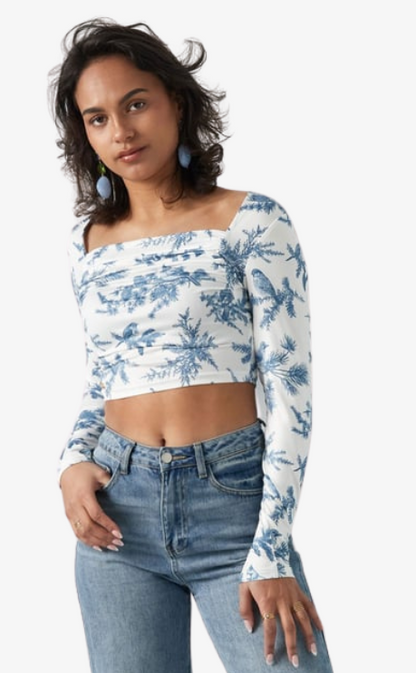 Long sleeve flower top - blue STRETCH